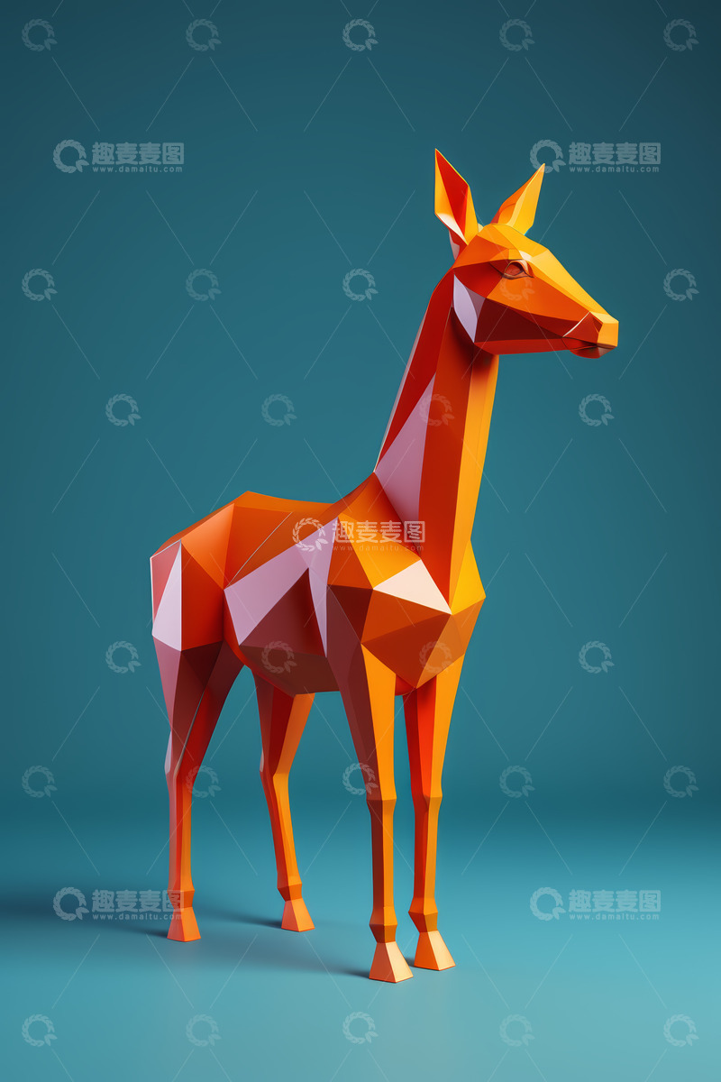 高清大图下载【趣麦麦图】低多边形风格橙色鹿3D模型