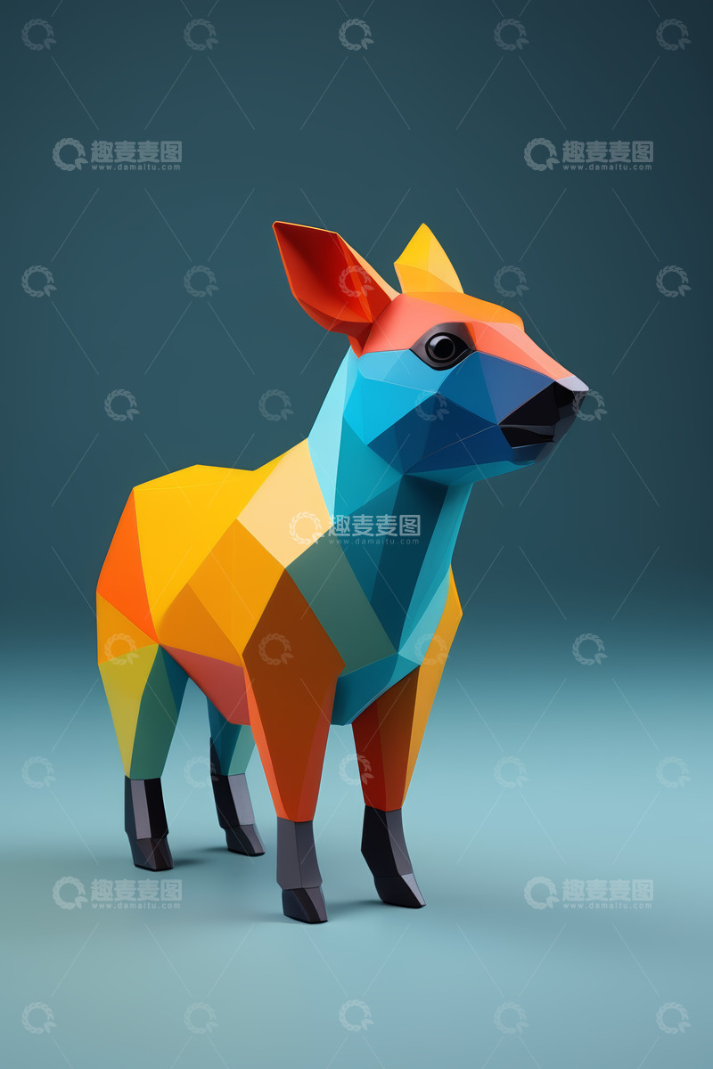 高清大图下载【趣麦麦图】多边形彩色动物立体造型