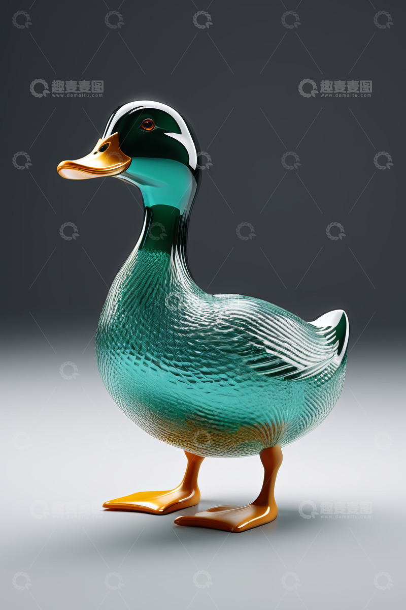 高清大图下载【趣麦麦图】立体玻璃质感鸭子摆件