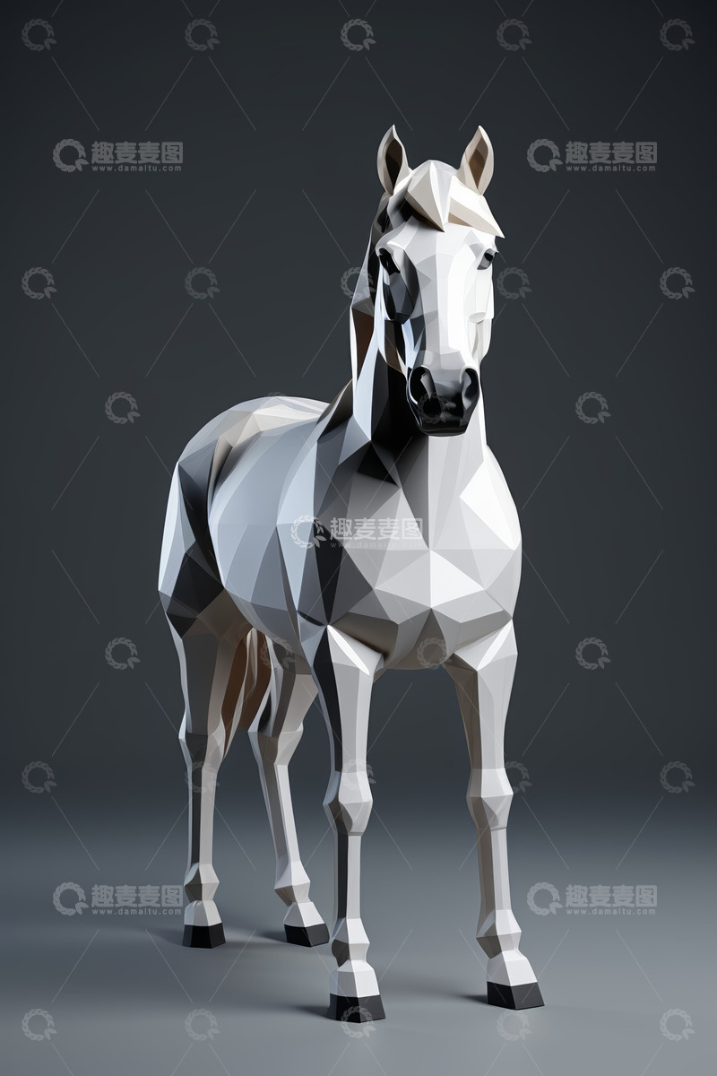 高清大图下载【趣麦麦图】低多边形风格白马素材