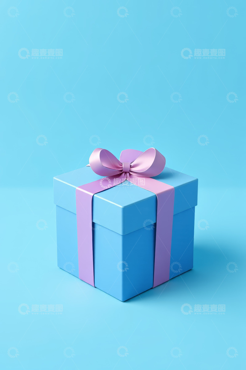 高清大图下载【趣麦麦图】蓝色礼盒配粉色蝴蝶结素材
