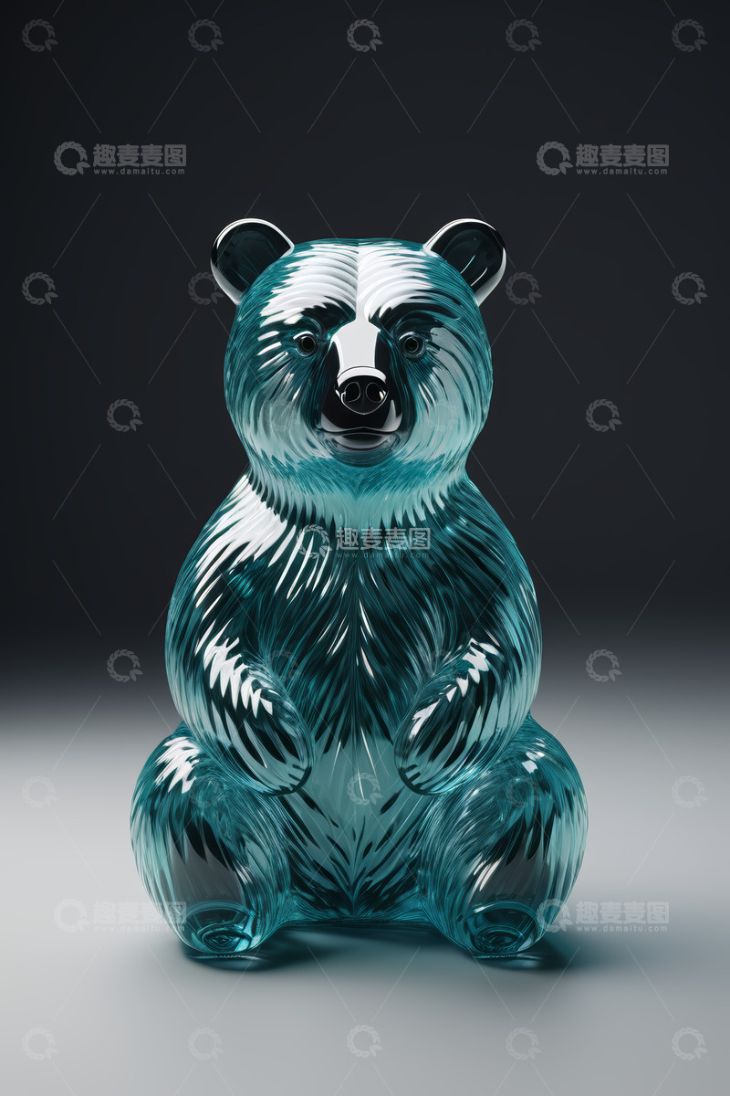 高清大图下载【趣麦麦图】蓝色玻璃熊摆件特写