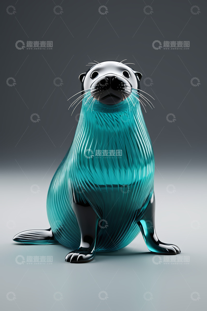 高清大图下载【趣麦麦图】蓝黑质感海豹3D渲染图