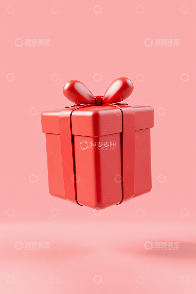 红色礼物盒悬浮于粉色背景