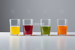 四杯不同颜色的果汁饮品