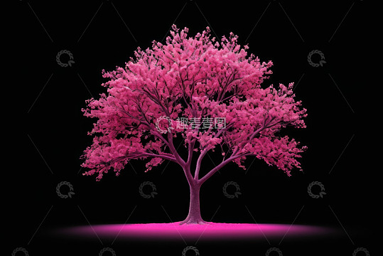 黑色背景下粉色树木素材