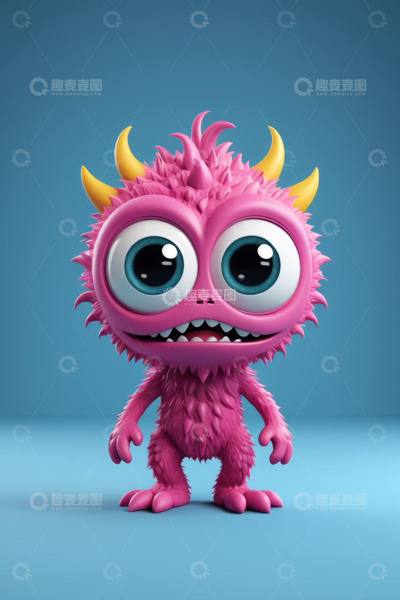 高清大图下载【趣麦麦图】粉色卡通怪物3D形象