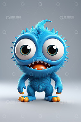 蓝色卡通怪物3D形象