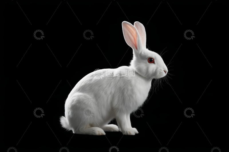 高清大图下载【趣麦麦图】白色兔子侧面特写