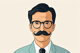 戴眼镜留小胡子的男性肖像