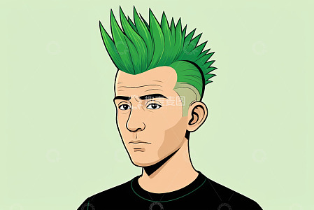 绿头发莫霍克发型男性肖像