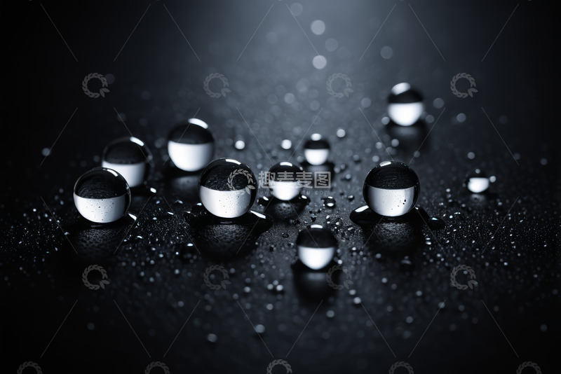 高清大图下载【趣麦麦图】黑色背景上的晶莹水滴