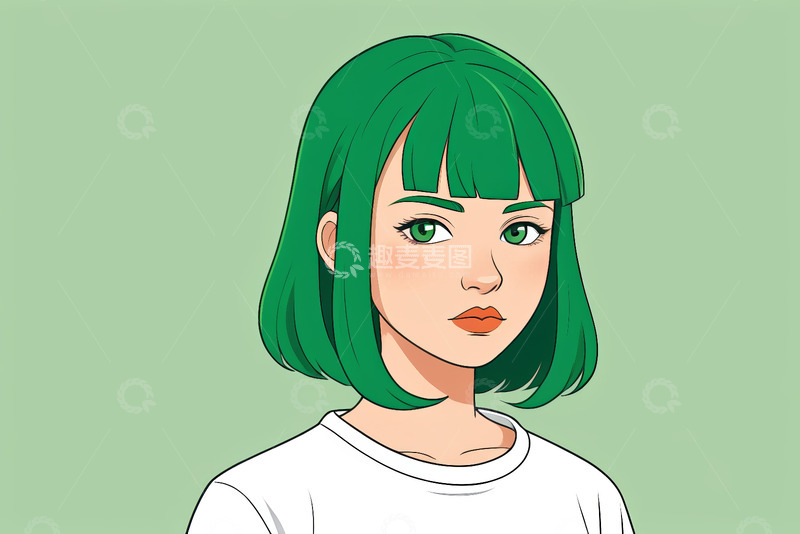 高清大图下载【趣麦麦图】绿发女子卡通肖像