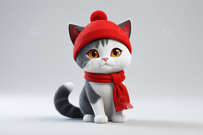 高清大图下载【趣麦麦图】戴帽围围巾的卡通猫咪