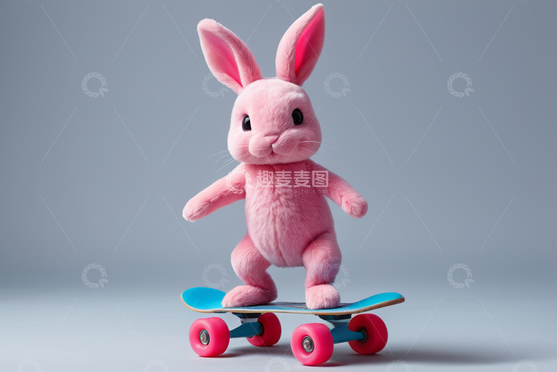 高清大图下载【趣麦麦图】粉色兔子玩偶滑滑板