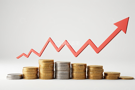 上升箭头与金币堆叠增长画面