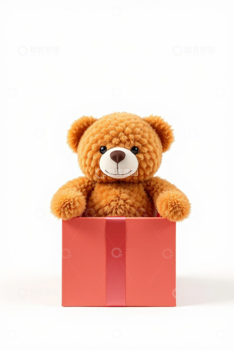 高清大图下载【趣麦麦图】礼盒中的棕色泰迪熊玩具