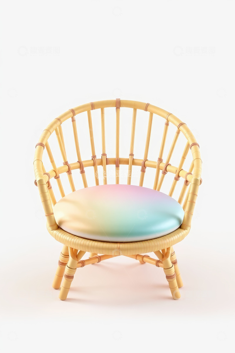 高清大图下载【趣麦麦图】竹编椅子带彩色坐垫