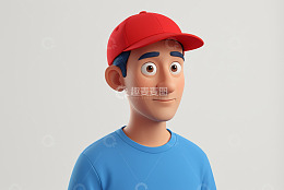 戴红帽的卡通男人形象