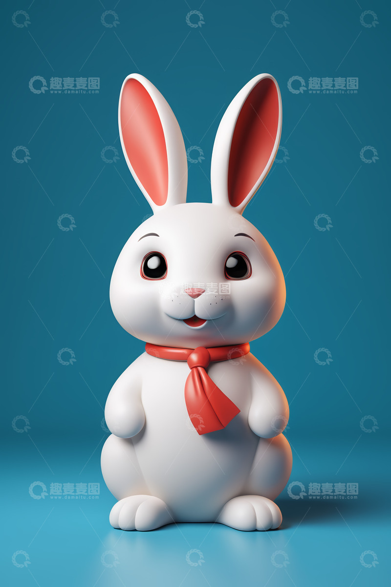 高清大图下载【趣麦麦图】卡通白兔形象带红色领巾