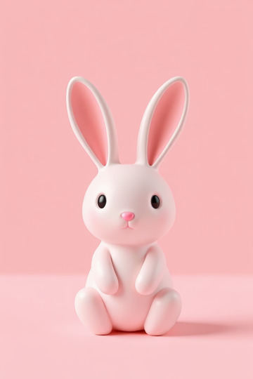粉色背景前的可爱兔子摆件
