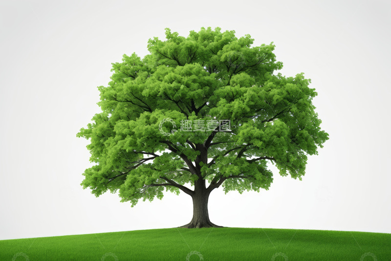 高清大图下载【趣麦麦图】单棵绿树立于绿色草地