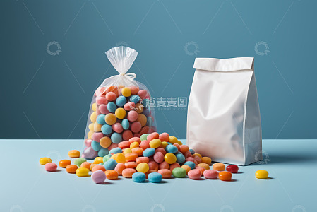 彩色糖果袋装与散落场景