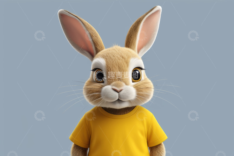 高清大图下载【趣麦麦图】穿黄色T恤的卡通兔子