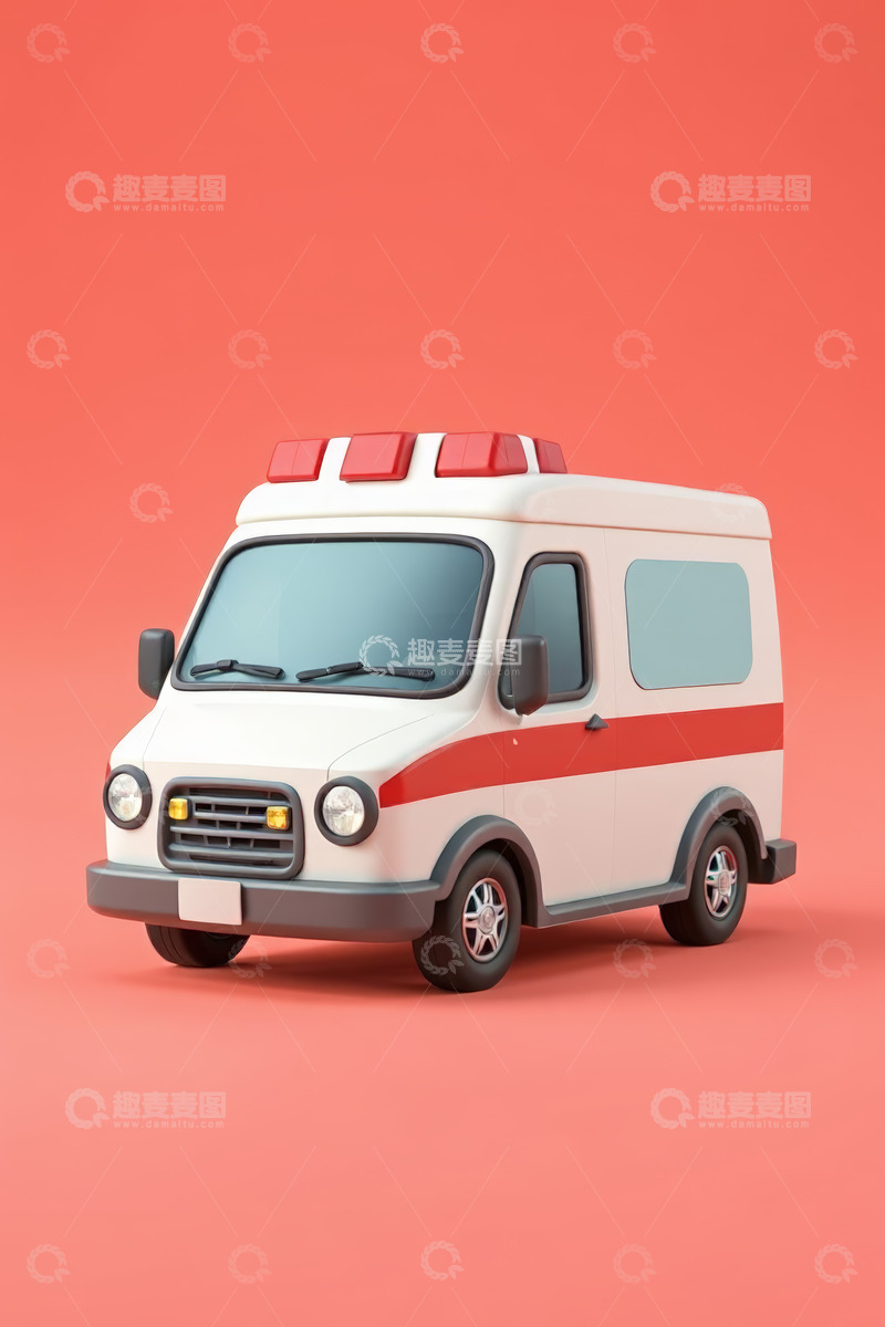 高清大图下载【趣麦麦图】红白配色卡通风格救护车