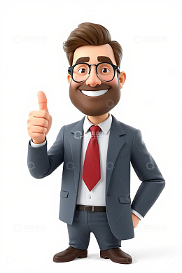 卡通西装男人竖大拇指形象