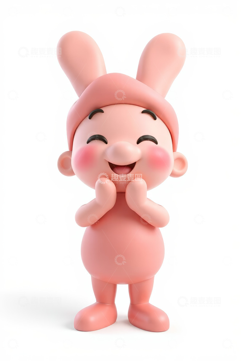 高清大图下载【趣麦麦图】站立的粉色兔子造型卡通孩童