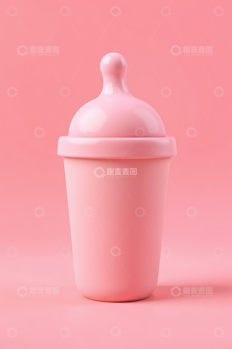 高清大图下载【趣麦麦图】粉色背景下的婴儿奶瓶