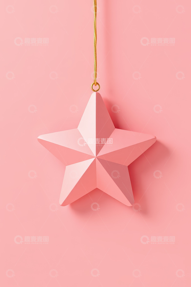 高清大图下载【趣麦麦图】粉色背景悬挂的立体五角星