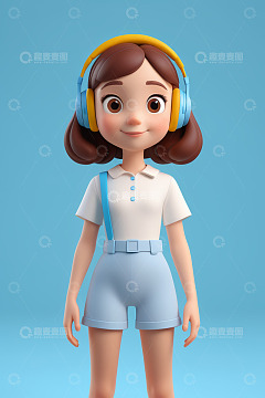 戴耳机的卡通女孩形象
