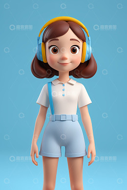 戴耳机的卡通女孩形象