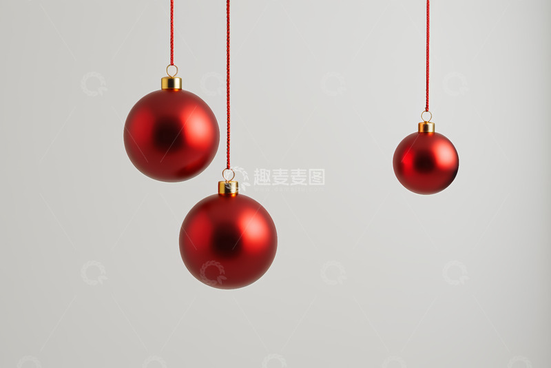 高清大图下载【趣麦麦图】红色圣诞装饰球悬挂画面