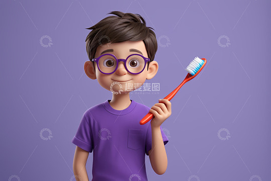 手持牙刷的卡通小男孩