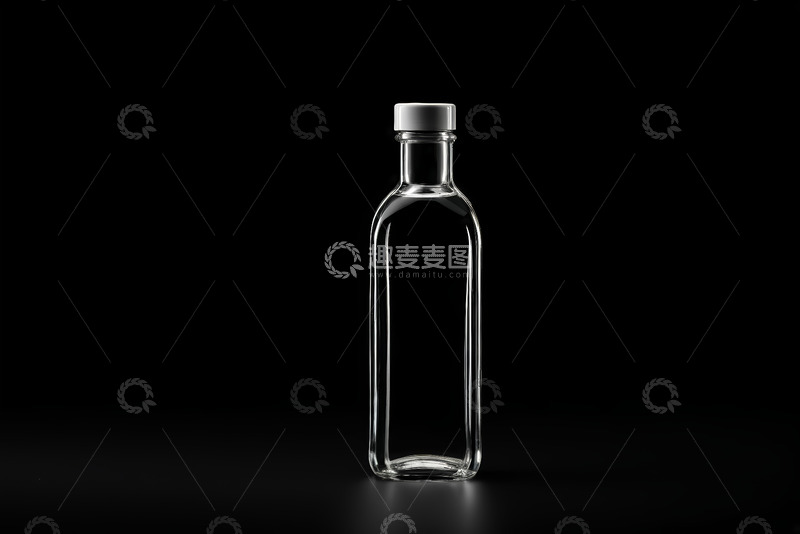 高清大图下载【趣麦麦图】黑色背景下透明玻璃瓶