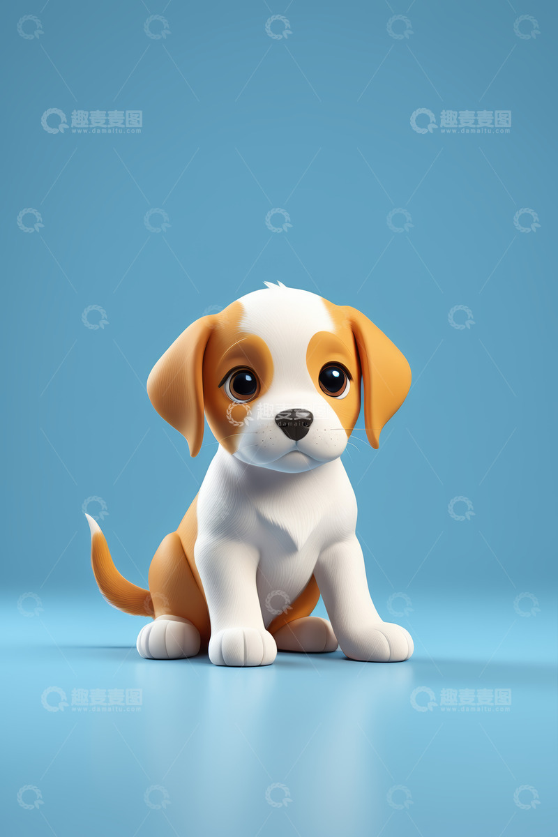 高清大图下载【趣麦麦图】可爱卡通小狗蓝色背景素材