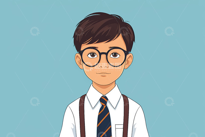 戴眼镜的卡通男孩形象