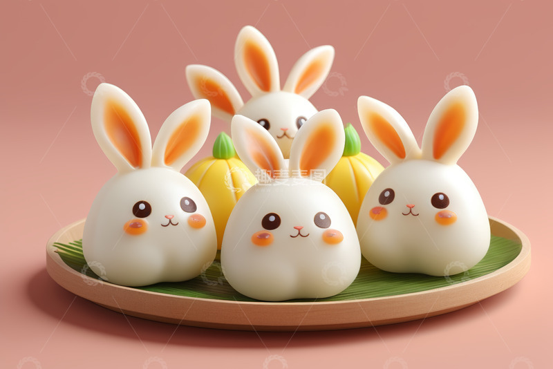 高清大图下载【趣麦麦图】可爱兔子造型糕点摆放在盘上