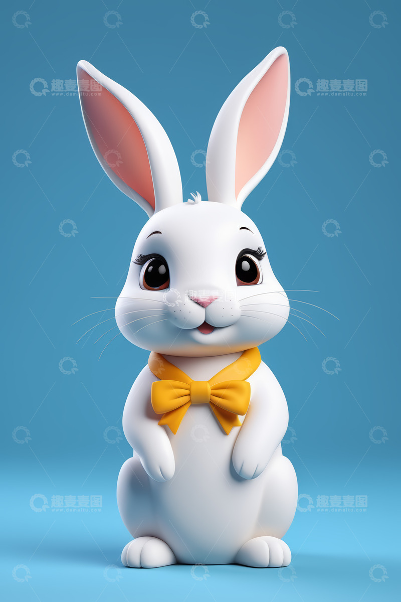 高清大图下载【趣麦麦图】卡通白兔戴黄色领结形象