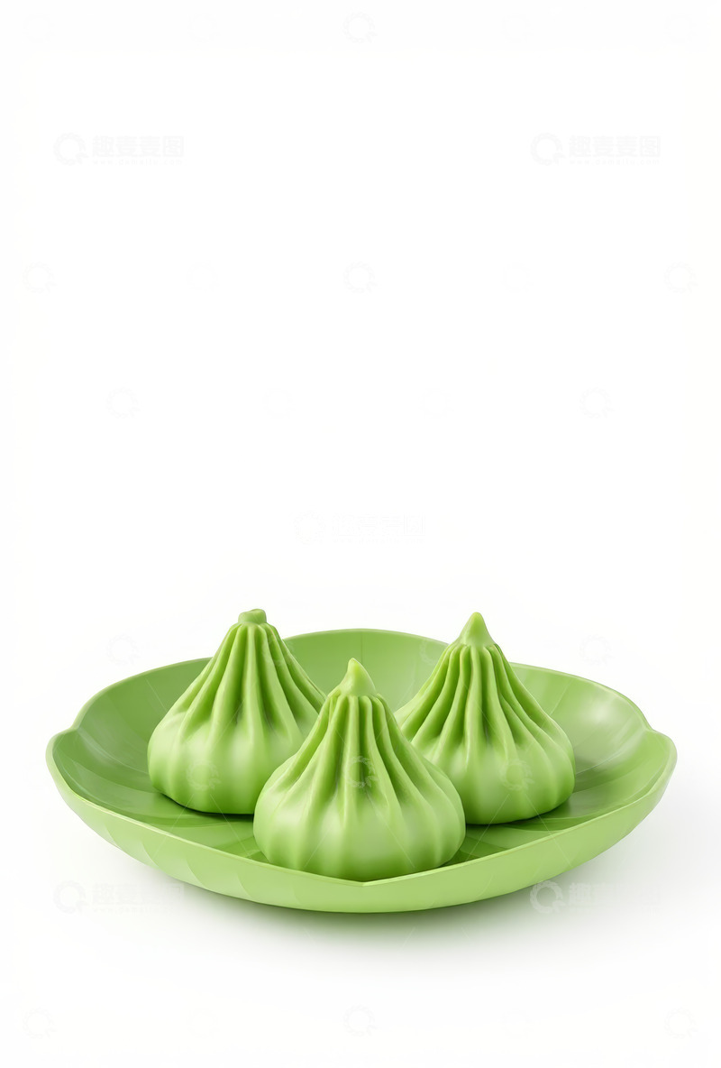 高清大图下载【趣麦麦图】绿色盘子中的三个绿色包子