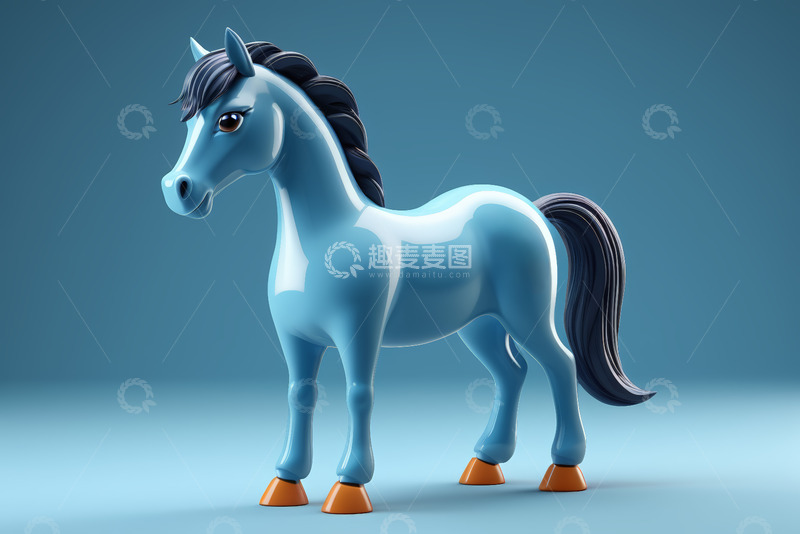 高清大图下载【趣麦麦图】蓝色卡通马3D模型