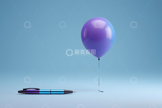 紫色气球与蓝色钢笔素材