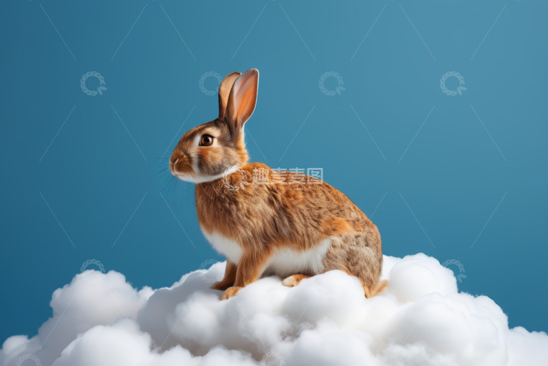 高清大图下载【趣麦麦图】坐在云朵上的兔子