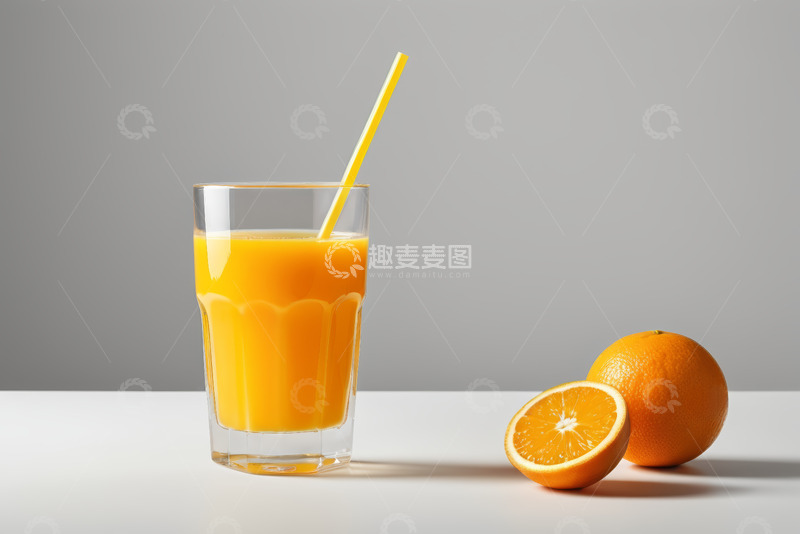 高清大图下载【趣麦麦图】玻璃杯装橙汁配新鲜橙子