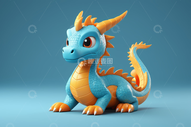 高清大图下载【趣麦麦图】蓝色卡通龙3D模型