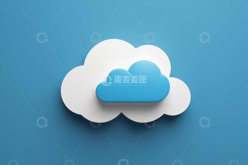 高清大图下载【趣麦麦图】蓝色背景上的立体云朵图标