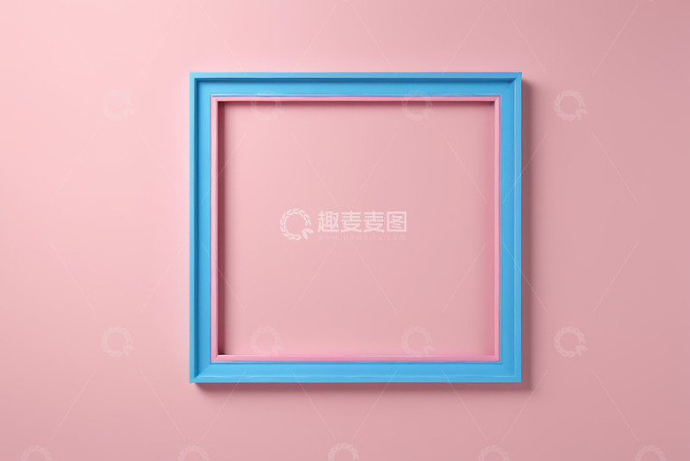 粉色背景上的蓝色方形框架